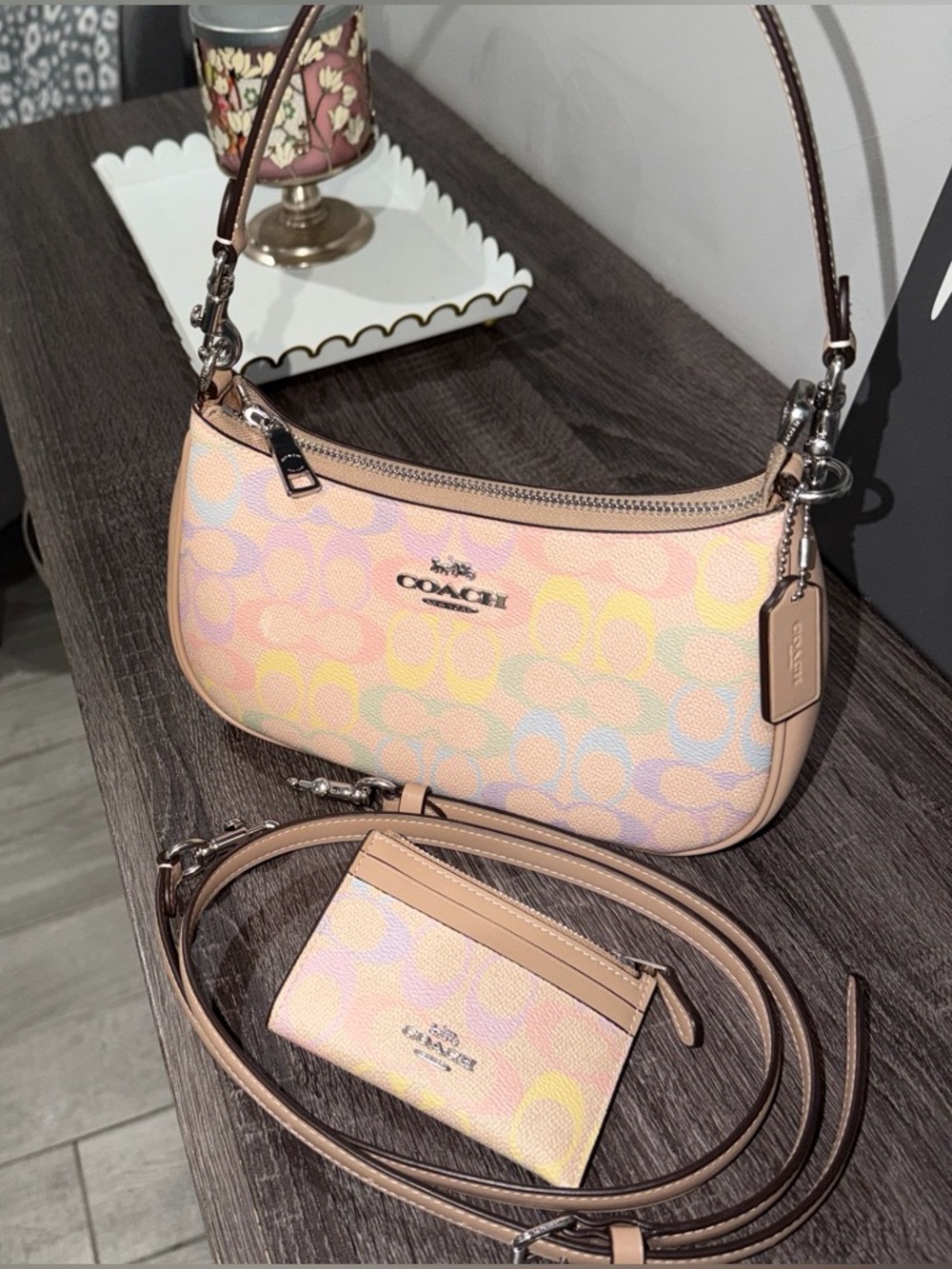 Coach Pastel Multi Signature Shoulder Bag with Card Case